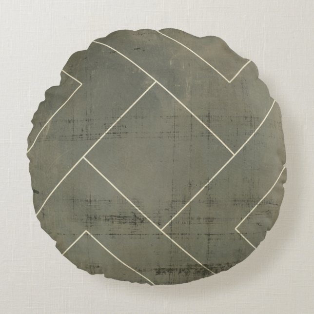 Almofada Redonda Abstrato Blueprint com Formas Geométricas (Frente)