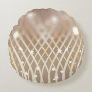 Almofada Redonda Abstrato Brown, Waves Stars Background.