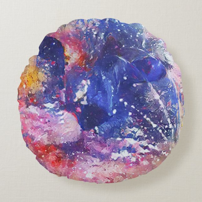 Almofada Redonda Abstrato Cósmico Cat Dreamscape (Frente)