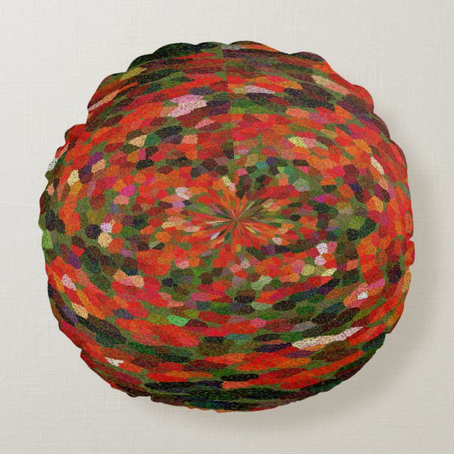 Almofada Redonda Abstrato de flor vibrante vermelha (Frente)