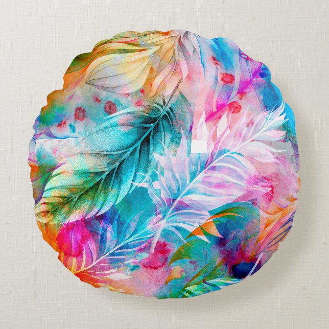 Almofada Redonda Abstrato de fundo de manchas e manchas de aquarela (Frente)