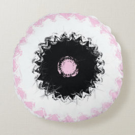 Almofada Redonda Abstrato de giz preto, branco e rosa