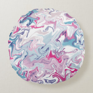 Almofada Redonda Abstrato de mármore - líquido moderno, rosa e azul