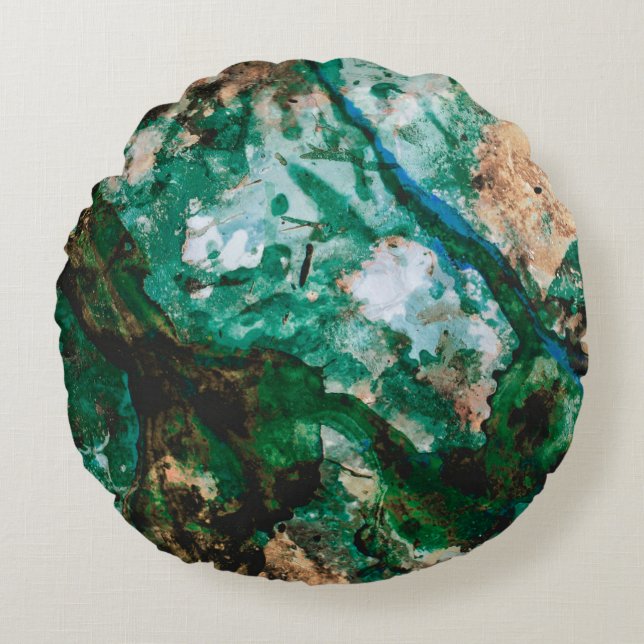 Almofada Redonda Abstrato de muss Agate Green Crystal Geode (Frente)