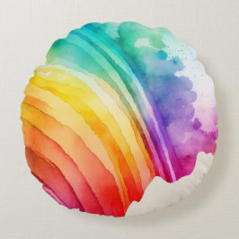 Almofada Redonda Abstrato de Pincéis de Arco-Íris