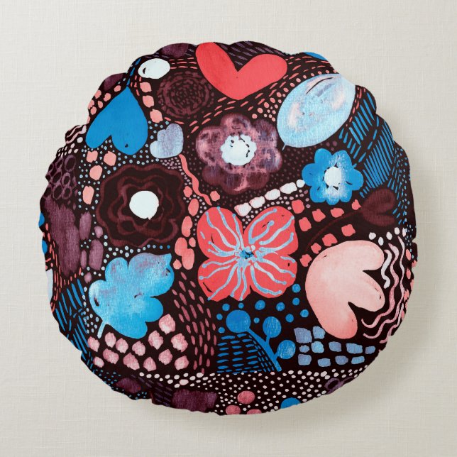 Almofada Redonda Abstrato de pintura manual Dó de esboço de aquarel (Frente)