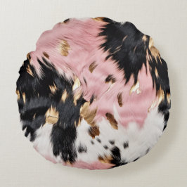 Almofada Redonda Abstrato Dourado preto-rosa-branca-branca-ocidenta