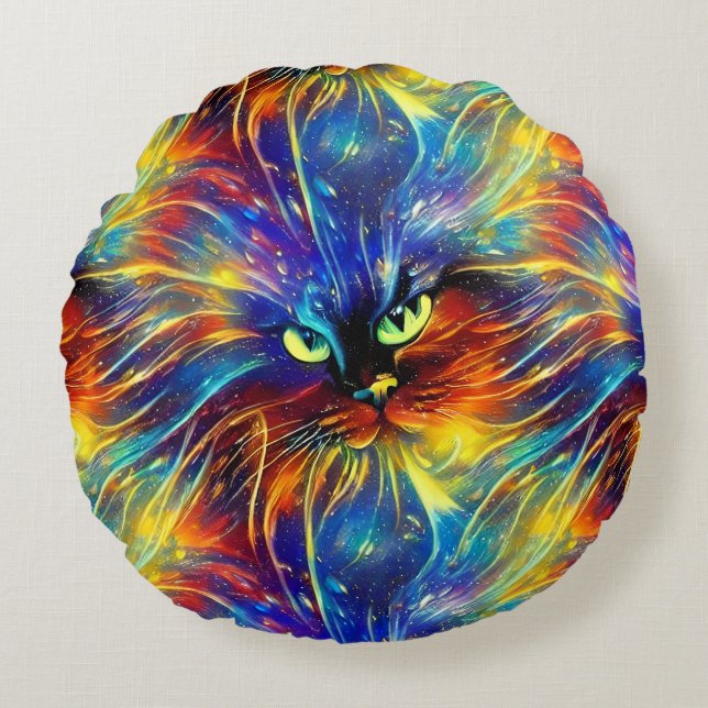 Almofada Redonda Abstrato elegante, salpicos de Gato sem costura (Frente)