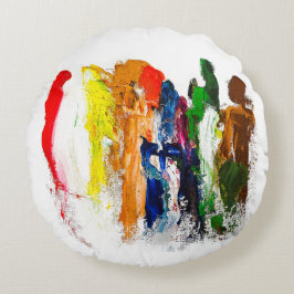 Almofada Redonda Abstrato Expressão de figuras humanas em movimento