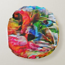 Almofada Redonda Abstrato Expressionista Colorida Cat Art Impressão