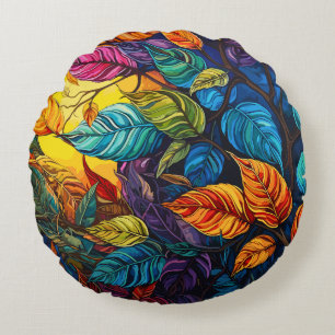 Almofada Redonda Abstrato Leaf Art