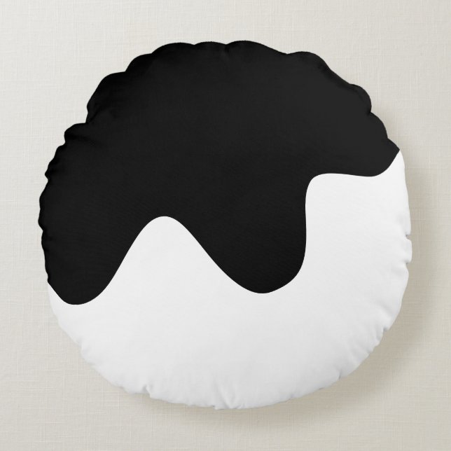 Almofada Redonda Abstrato mínimo preto e branco moderno (Frente)