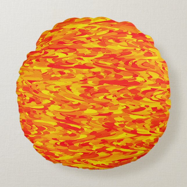 Almofada Redonda Abstrato - Padrão Laranja Amarelo (Frente)