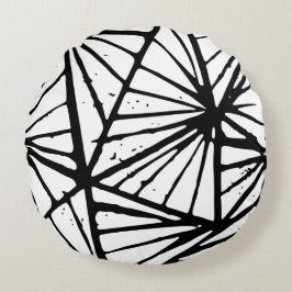 Almofada Redonda Abstrato preto e branco triângulos Lino Cortado