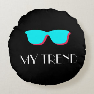 Almofada Redonda Abstrato Retro-Pop Art - Turquesa e Óculos Rosa