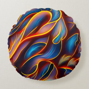 Almofada Redonda Abstrato Swirl Blue Red Flames