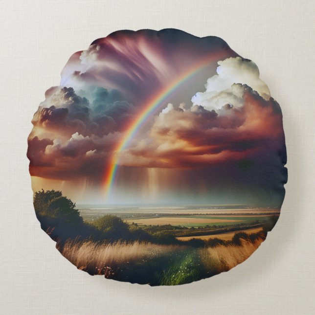 Almofada Redonda Abstrato Travesseiro arco-íris 🌈 ✨ (Frente)
