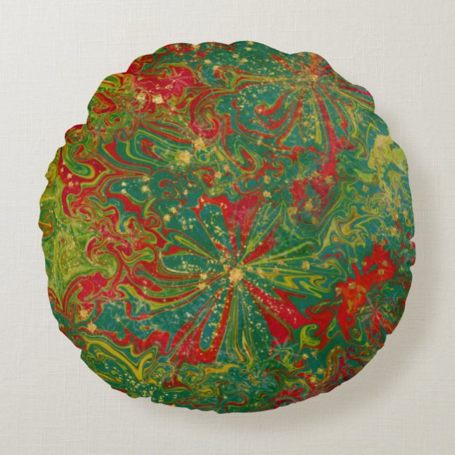 Almofada Redonda Abstrato verde-Dourado marmoreado (Frente)