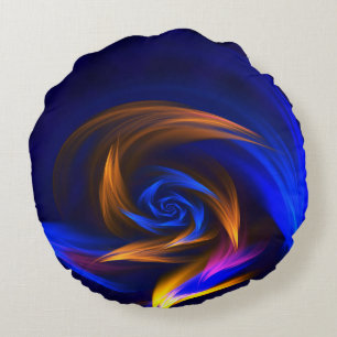 Almofada Redonda Abstrato Vortex Forma Azul Laranja