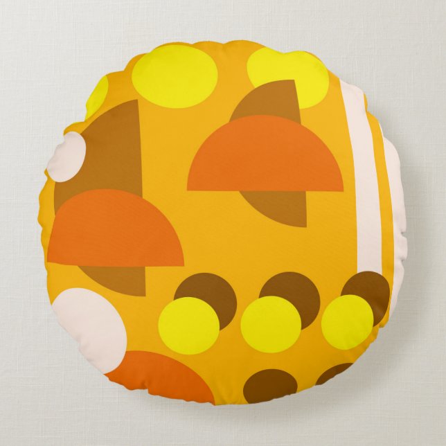 Almofada Redonda Abstrato Yellow Beige Brown (Frente)
