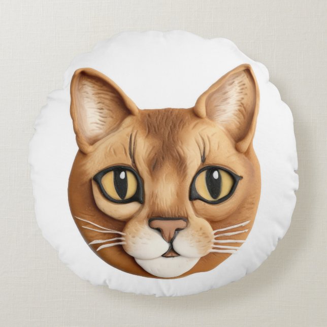 Almofada Redonda Abyssinian Cat 3D Inspirado (Frente)