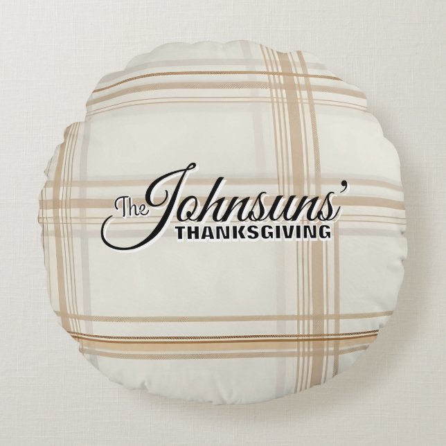 Almofada Redonda Ação de Graças do outono da Xadrez Elegante (Frente)