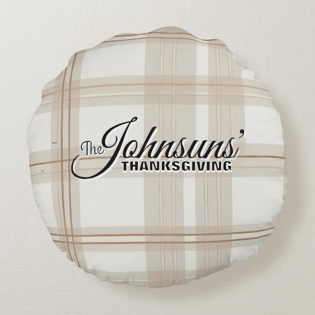 Almofada Redonda Ação de Graças do outono da Xadrez Elegante (Verso)