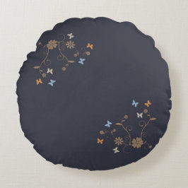 Almofada Redonda Acentos de Floral e Borboleta Whimsical no Carvão