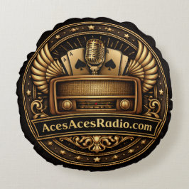 Almofada Redonda acesacesradio preto e dourado