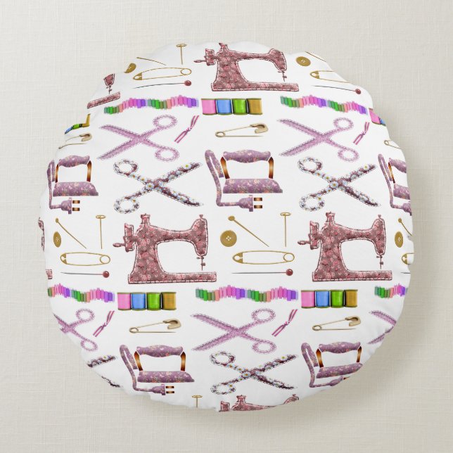 Almofada Redonda Acessórios de costura por safra de esforço (Frente)