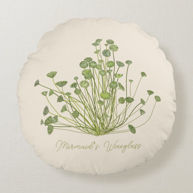 Almofada Redonda Acetabularia algas-marinhas desenhadas à mão (Frente)