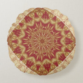 Almofada Redonda Achempong Designer Golden Red Ornate Accent Cushio