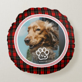 Almofada Redonda Add Your Own Dog Pets Photo Monogram Name Tartan