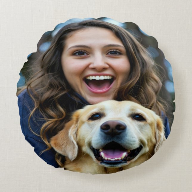 Almofada Redonda Adicionar Foto Personalizada do Labrador Retriever (Frente)