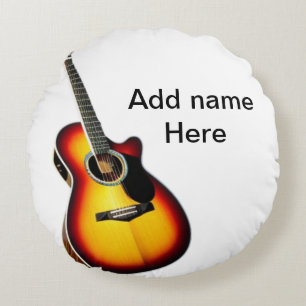 Almofada Redonda Adicione o nome do texto guitarra acústica castanh