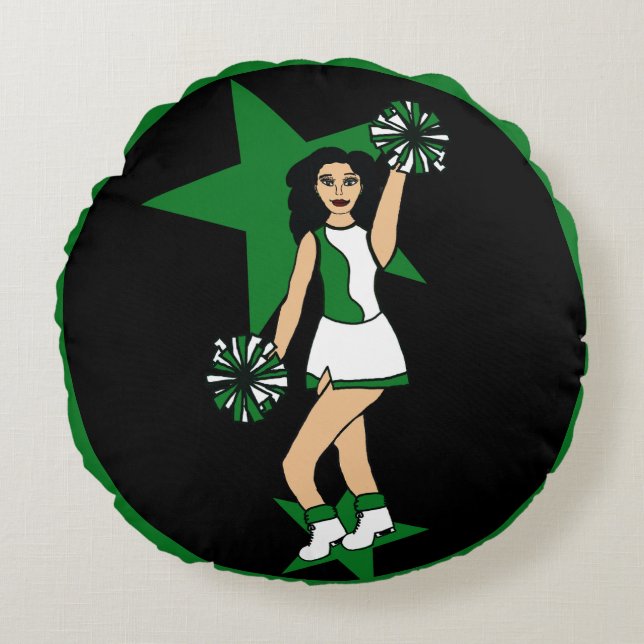 Almofada Redonda Adicione um nome de saudação verde #2 (Frente)