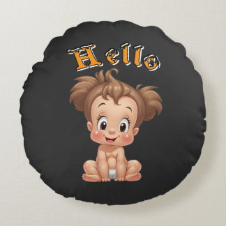 Almofada Redonda Adorable Cartoon Baby Sitting Cheerfully with Cute