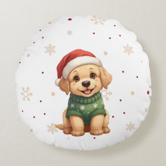 Almofada Redonda Adorable Christmas Dog - Festive Puppy Christmas