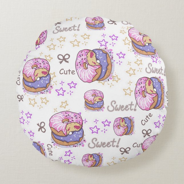 Almofada Redonda Adorable cute donut baby girl pattern White purple (Frente)