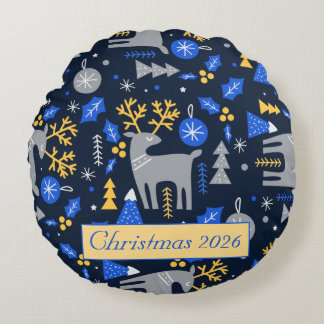 Almofada Redonda Adoráveis Natal Escandinavo Estilo Azul Personaliz