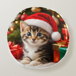 Almofada Redonda Adorável Enfeite de Natal de Gatinho Fofinho