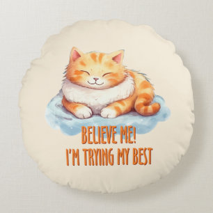 Almofada Redonda Adorável Laranja Tabby Cat. Estou tentando o meu m