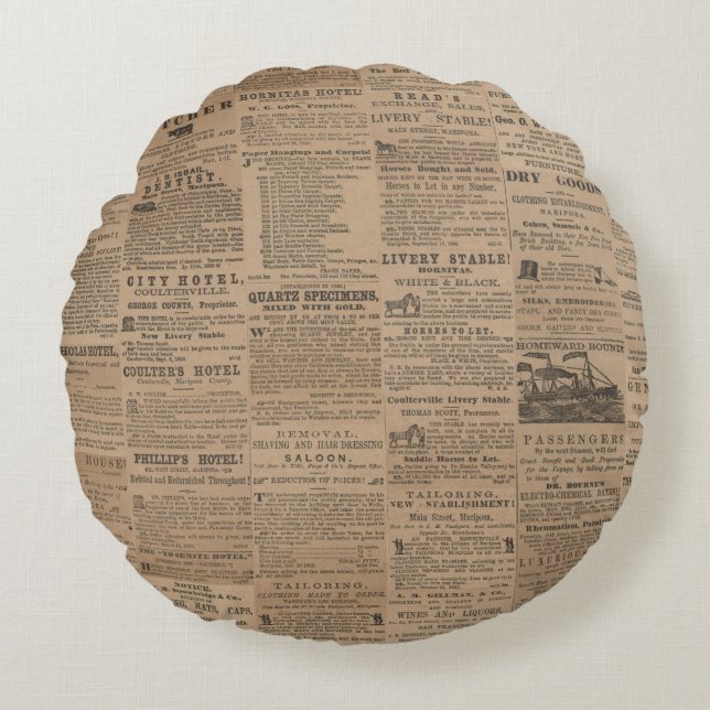 Almofada Redonda Ads of the Past, NY 1856 Round Pillow (Frente)