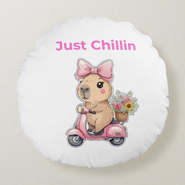 Almofada Redonda ​Aesthetic Capybara Just Chillin' Throw Pillow (Frente)