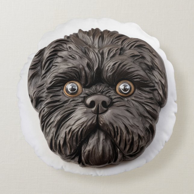 Almofada Redonda Affenpinscher Inspirado em 3D (Frente)