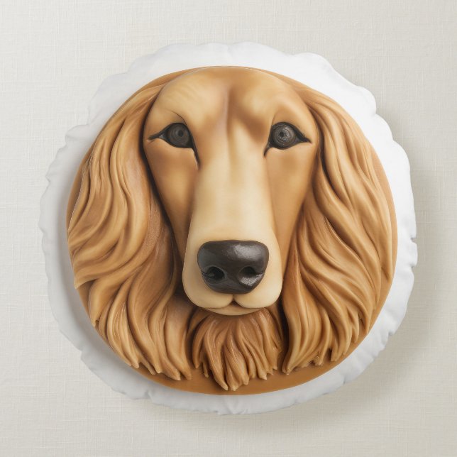 Almofada Redonda Afghan Hound 3D Inspirado (Frente)