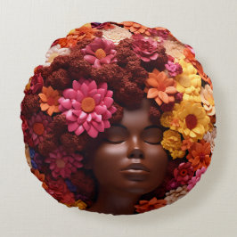 Almofada Redonda Afro-americana Rainha Negra Melanin Poppin