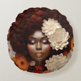 Almofada Redonda Afro-americana Rainha Negra Melanin Poppin