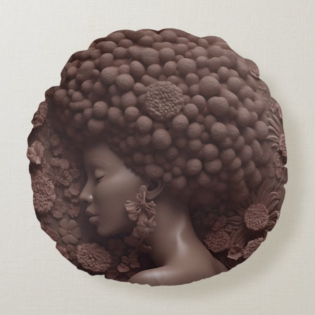Almofada Redonda Afro-americana Rainha Negra Melanin Poppin (Frente)