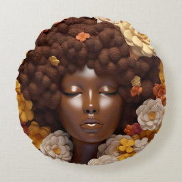 Almofada Redonda Afro-americana Rainha Negra Melanin Poppin